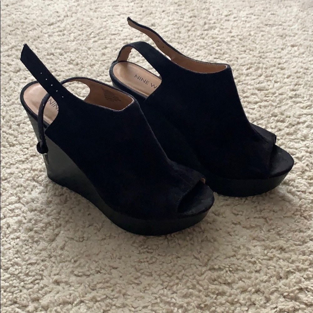Black suede platform wedges